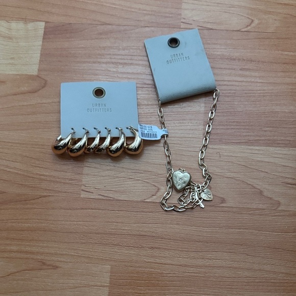 Urban Outfitters Jewelry - Urban Outfitters Gold Hoop Earrings and Necklace Set